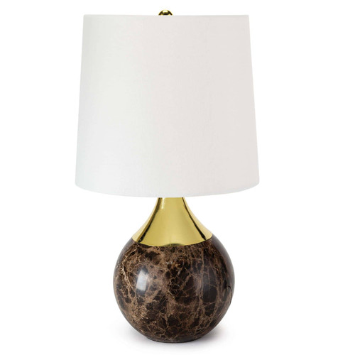 Marble and gold mini lamp with a white linen shade